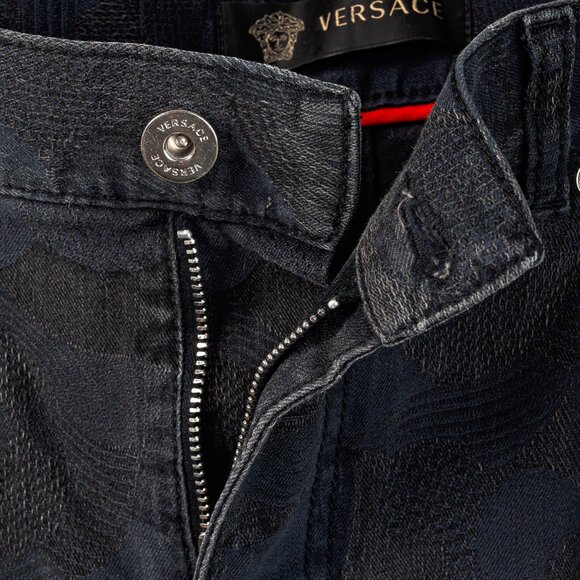 Versace Cody Navy & Black Jacquard Slim-Fit Jeans - Picture 6 of 16